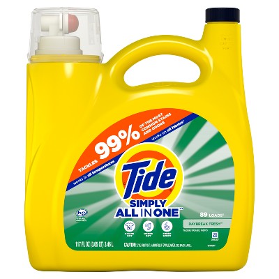 Tide Simply Daybreak Fresh Liquid Laundry Detergent - 117 fl oz: Cold Water and All-Temperature Detergent, Color Care, Spill-Resistant Lid, 89 Uses