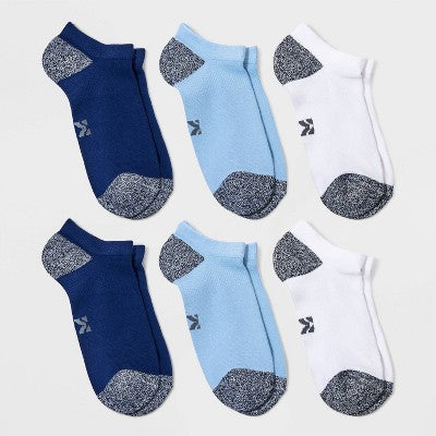 Kids' 6pk No Show Socks - All In Motion Blue/White L