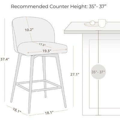 Spruce&Spring 27" Swivel Counter Height Bar Stool with Metal Legs, Set of 2, Blue Fabric (LOCAL PICKUP ONLY)