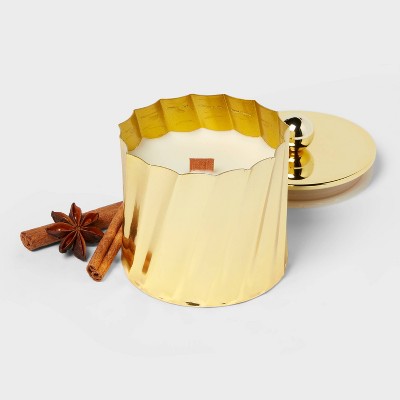 Wooden Wick Lidded Metal Holiday Hearth Candle 8oz - Threshold