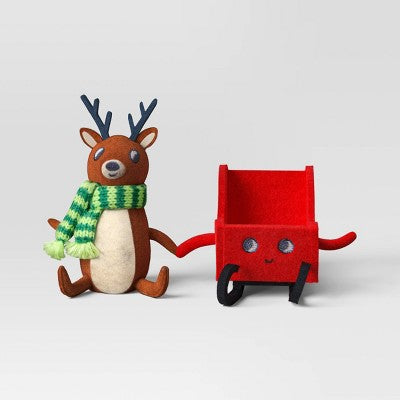Felt Reindeer and Sleigh Duo Christmas Figurine - Wondershop