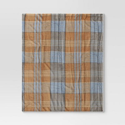 Plaid Printed Plush Throw Blanket with Faux Shearling Reverse - Threshold