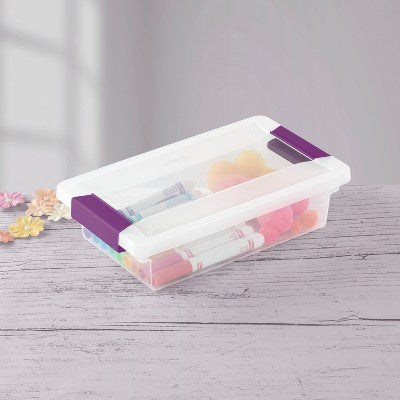Sterilite 1.9qt Purple Latch Box Clear: Plastic Storage Bin with Lid, Portable, Stackable, Built-In Handles, Universal Use