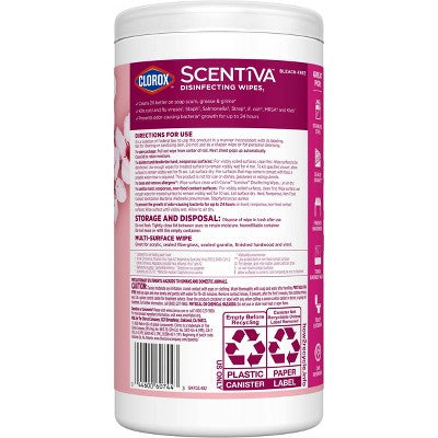 Clorox Scentiva Disinfectant Wipes - Cherry Blossom & Peach - 75ct: Multi-Surface Use, Ammonia-Free, Plastic Canister