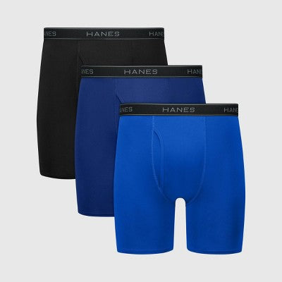 Hanes Men's Performance Stretch Boxer Briefs - Gray/Blue L