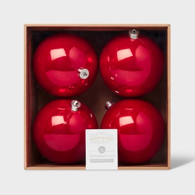 4pc Shatter-Resistant Opal Round Christmas Tree Ornament Set Red - Wondershop
