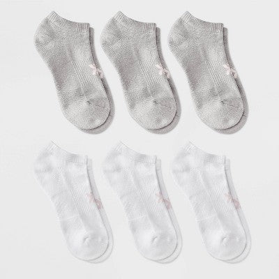 Women's Foundation Cushioned 6pk Low Cut Socks - All In Motion White/Light Gray 4-10: Arch Support, Zone Cushioning