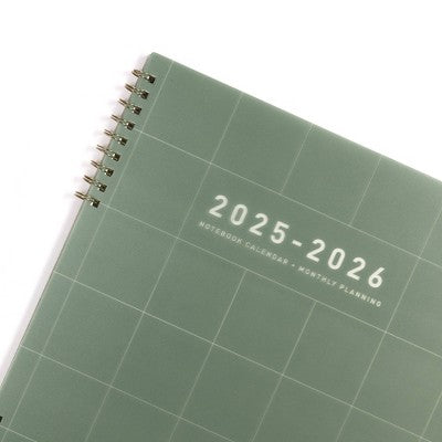 Altitude Supplies 8.5"x11" Monthly Planner, July 2025 to June 2026, Dark Sage Grid