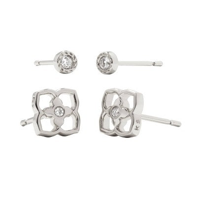 Kendra Scott Iris Rhodium Over Brass Stud Earring Set - Silver: Post Closure, 0.3" Length, 1.7g Weight