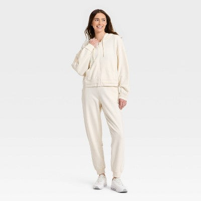 Women's French Terry Full Zip Hoodie Sweatshirt  JoyLab Cream L
