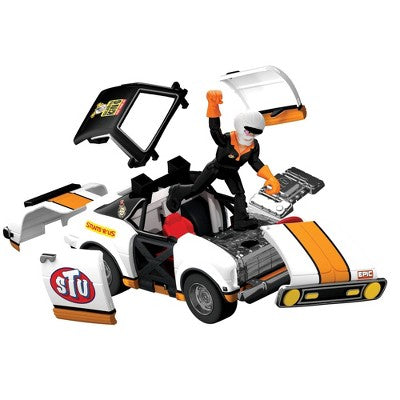 Stuntman Stu Race Ace Stunt Car Break Apart Stunt Set with Action Figure Pop-Off Parts and Crash Crates