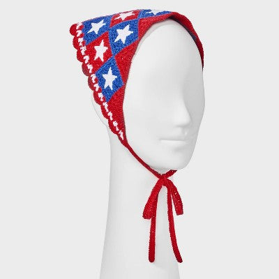 Americana Crochet Knit Headscarf - Red/White/Blue