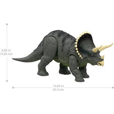 Jurassic World Reimagined Real Feel Triceratops Roaring Dinosaur Figure, 90s Inspired Toy