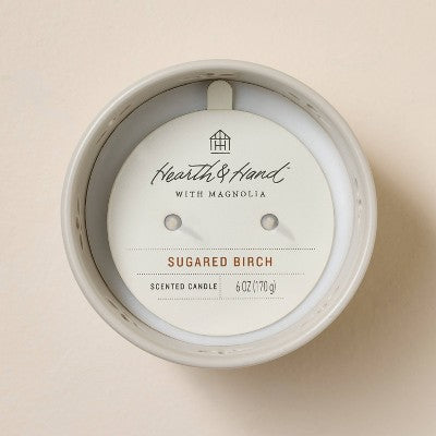 Small Perforated Ceramic Sugared Birch Jar Candle Cream 6oz - Hearth & Hand with Magnolia