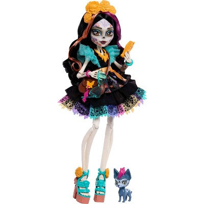 Monster High Skelita Calaveras Fashion Doll in Ruffled Dress with Pet Candelita and 7 Accessories