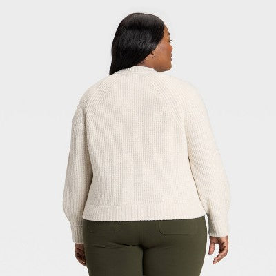 Women's Double Zip Cardigan Sweater - Ava & Viv Oatmeal XXL