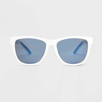 Women's Rubberized Plastic Square Sunglasses with Mirrored Polarized Lenses - All In Motion White