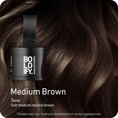 BOLDIFY Root Touch Up Powder with Brush, Covers Thinning Hair & Grays, Water-Resistant - Medium Brown