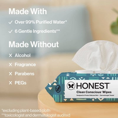 The Honest Company Clean Concious Sensitive Skin Baby Wipes - Balance Blues - 288ct: No Fragrance Added, Pull-Out Dispenser