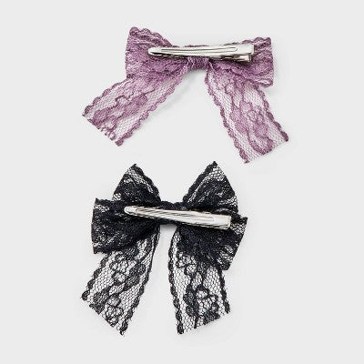 Girls' 6pk Lace Bow Hair Clip Set - art class Pink/White/Black: Fashion Salon Clips, Recycled Polyester