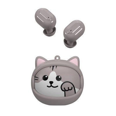 GEMS 'Winking Cat' Spinning Animal Face TWS Earbuds - Gray: Built-In Microphone, USB-C