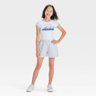 Girls' Drawstring Fleece Pull-On Shorts -art class Heather Gray S