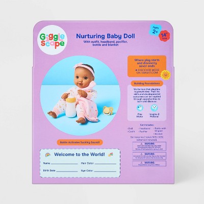 14" Nurturing Baby Doll - Brown Hair + Brown Eyes - Gigglescape