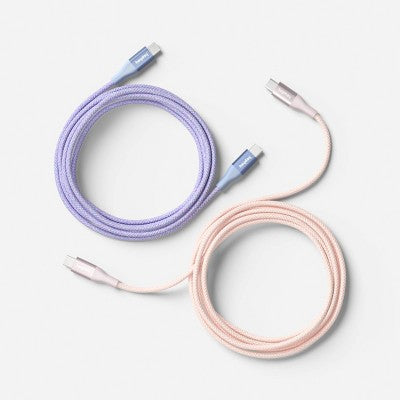 6 ft USB-C to USB-C Braided Cable 2pk - heyday Peri-Blue Cosmetic Pink