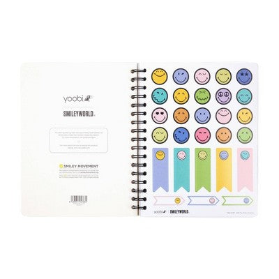 Yoobi SmileyWorld Journal 7"x9" Spiral with Elastic Band Yellow Smiley Trio, School Supplies