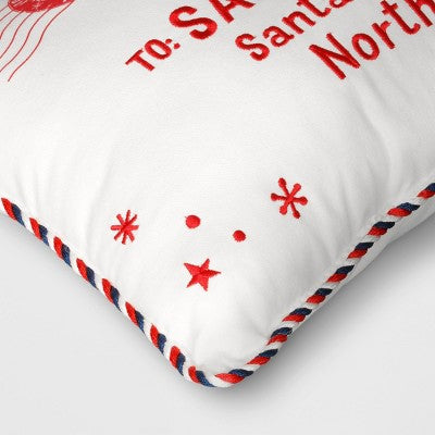 18"x12" 'To Santa Claus' Envelope Rectangle Christmas Novelty Throw Pillow White - Wondershop