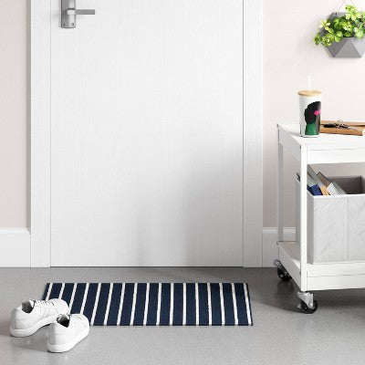 1'6"x2'6" Nautical Striped Micro Poly Loop Floormat White/Navy Blue - Room Essentials: Indoor Kitchen & Bathroom Mat