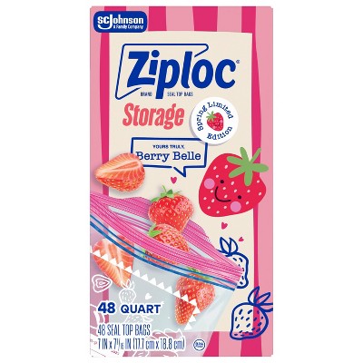 Ziploc Spring Berry Print Food Storage Quart Bags - 48ct: Seal Lock, Multipurpose, Snacks, Fruit and Vegetables