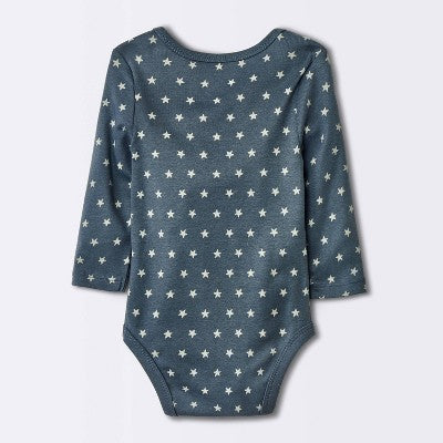 Baby 4pk Long Sleeve Moons Bodysuit - Cloud Island Gray 0-3M: Cotton Infant Apparel, Crotch Snap, Lap Shoulder Design