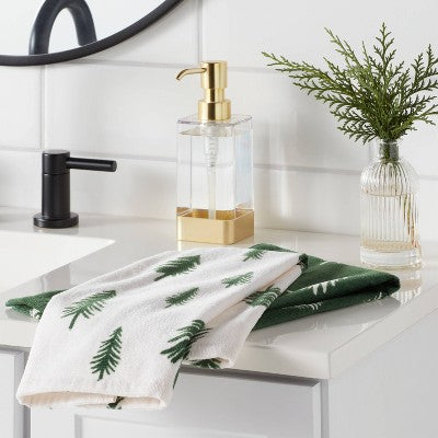 2pk Christmas Scattered Tree Hand Towels Green - Wondershop