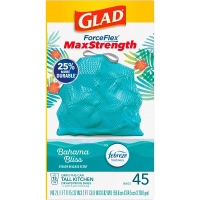 Glad ForceFlex MaxStrength Bahama Bliss Drawstring Trash Bags - Febreze Freshness - 13gal - 45ct