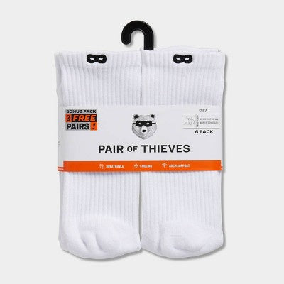 Pair of Thieves BOWO 3+3 Bonus pack Crew Socks - White 8-12