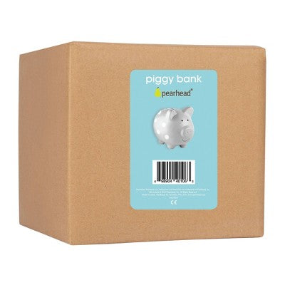 Pearhead Ceramic Piggy Bank - Gray with White Polka Dots: Decorative Ceramic, 7" Depth, 6.25" Height, 2.4 lbs.
