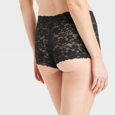 Women's Allover Lace Boy Shorts Underwear - Auden Black XS