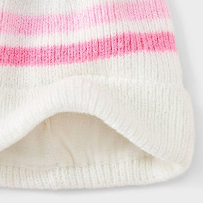 Girls' Striped Beanie Hat - Cat & Jack White/Pink