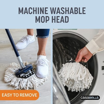 Casabella Clean Water Spin Mop with Extra Refill: Portable Microfiber Floor Cleaning Tool for Multi-Surface Use