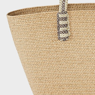 Straw Large Tote Bag with Fish Charm - Universal Thread Natural/Brown