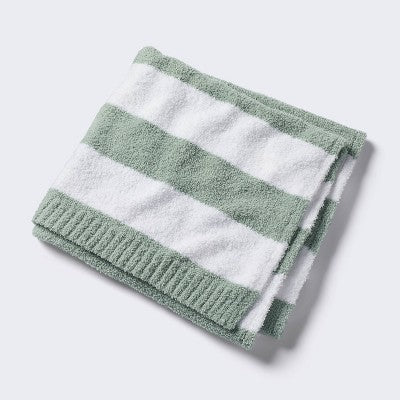 Chenille Stripe Baby Blanket - Green and White Stripe - Cloud Island