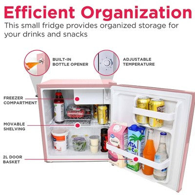 Frigidaire 1.6 cu ft Compact Retro Fridge with Freezer, Built-in Bottle Opener Pink (LOCAL PICKUP ONLY)