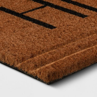 1'6"x2'6" 'Hello' Stripe Border Coir Doormat Natural - Threshold: Outdoor Welcome Mat, Rectangle, Medium Pile