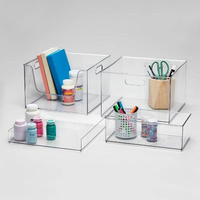 12" x 6" x 4" All Purpose Storage 1/2 Storage Bin - Brightroom: Clear Plastic Decorative Container, No Assembly Required