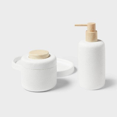 Modern Resin Bath Canister Wood Top - Threshold