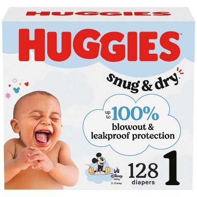Huggies Snug & Dry Disposable Diapers - Super Pack - Size 1 - 128ct