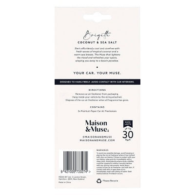 Maison&Muse 2pk Car Air Fresheners Coconut and Sea Salt