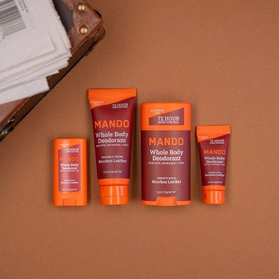 Mando Whole Body Deodorant - Men's Aluminum-Free Invisible Cream Deodorant - Bourbon Leather - Trial Size - 0.5oz