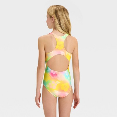 Girls' Dreamy Hibiscus Floral Printed One Piece Swimsuit - Cat & Jack Yellow M